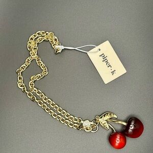 Elegant Gold tone Necklace with Red Cherry Charm